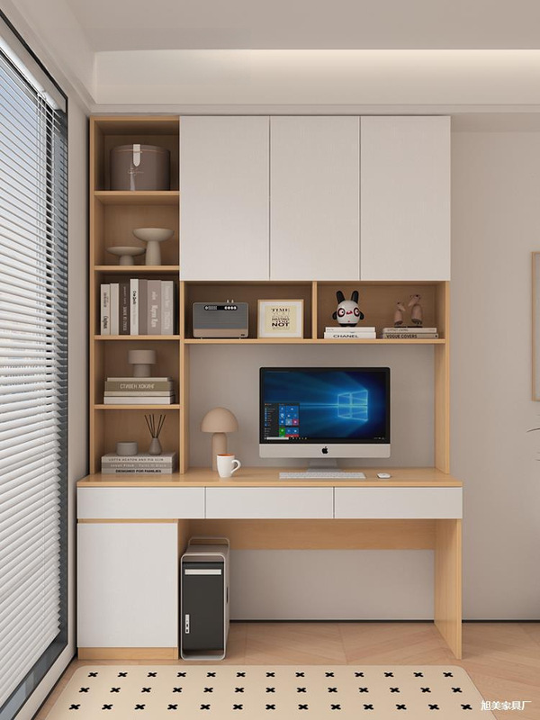 Simple Single-Person Desk with Integrated Bookshelf, Home Computer Desk, Solid Wood Writing Desk, Study Desk, Environmentally Friendly E0