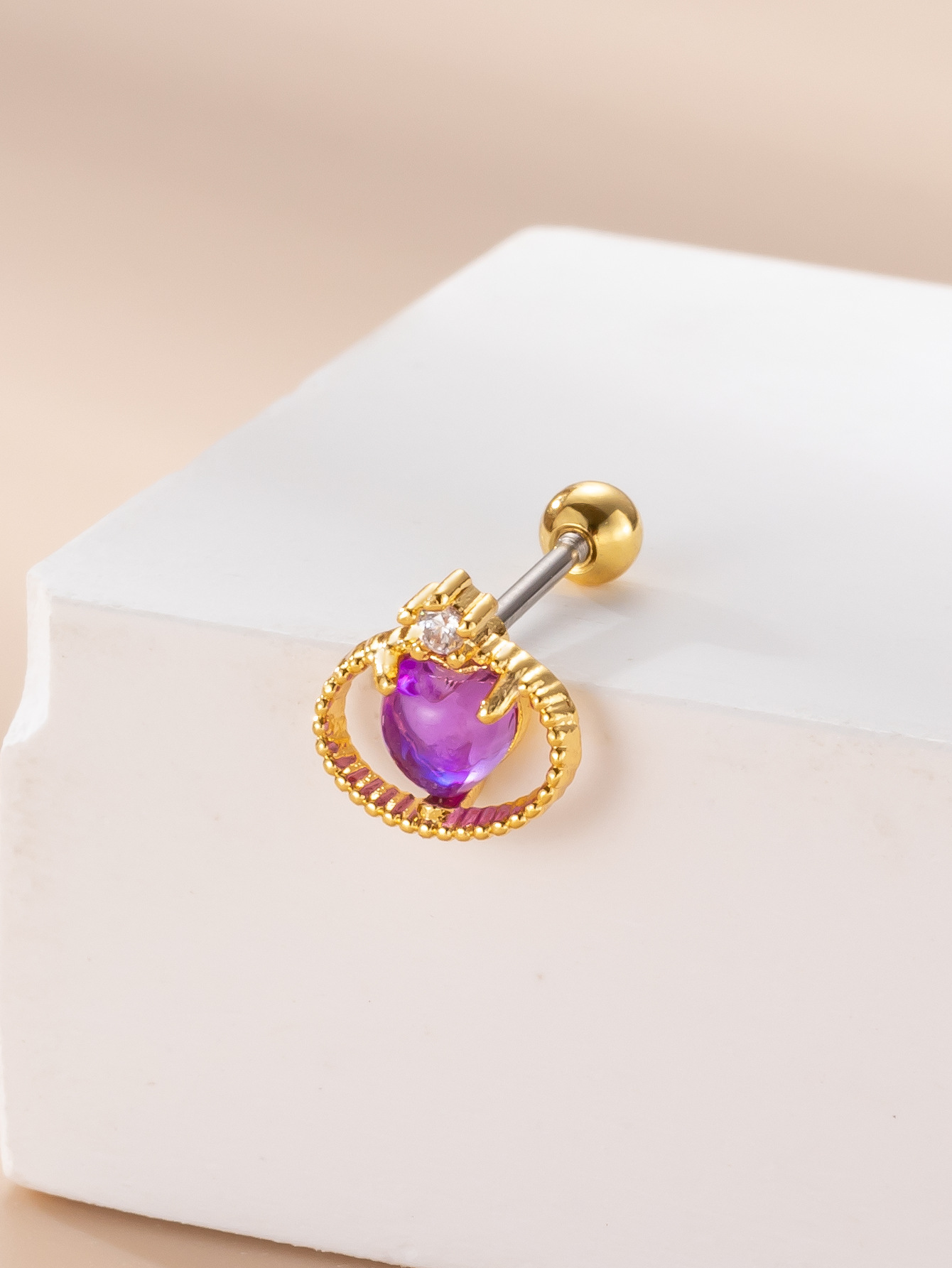 Fashion Oval Heart Shape Stainless Steel Plating Artificial Gemstones Ear Studs 1 Piece