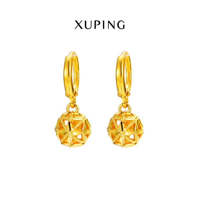 Xuping joyería aleación eléctrica de aluminio hueco cuatro hojas bola de flores pendientes de aretes de estilo nacional retro aretes largos pendientes de aretes para mujeres
