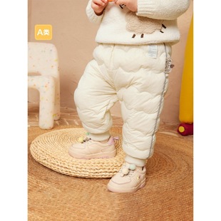 Infant Children's down pants boys' trousers girls' pants 2023 new warm high waist belly protection thickened white duck down