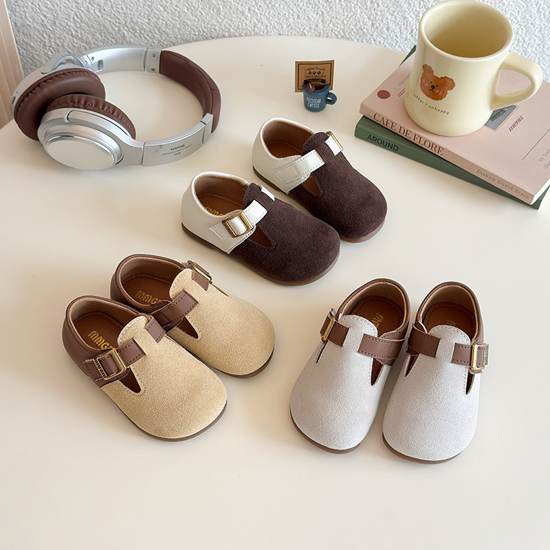 Spring and Autum New Kidsren's Small Leather Shoes, Kidsren's Retro Leather Shoes, Girls' Fashionable Splicing Princess Shoes, Baby Soft-Soled Boken Shoes