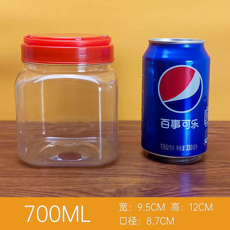 Botellas de plástico, botellas vacías de gran calibre con tapa, frascos de sellado cuadrangulares, botellas de miel, alimentos para mascotas, frascos de almacenamiento transparentes i