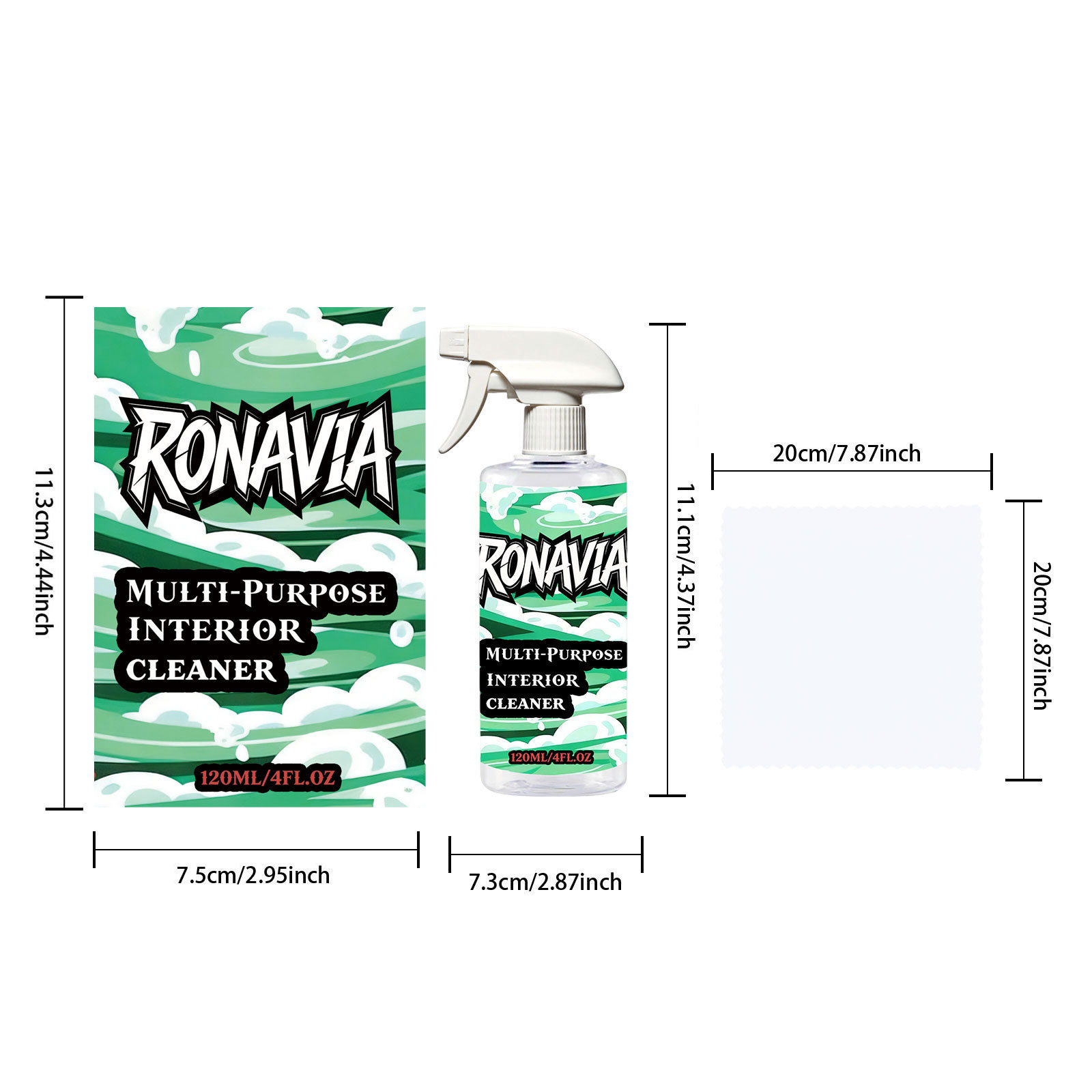 RONAVIA Car Interior Cleaner - Gentle formula suitable for multi-material car interior cleaning and maintenance, providing long-lasting shine