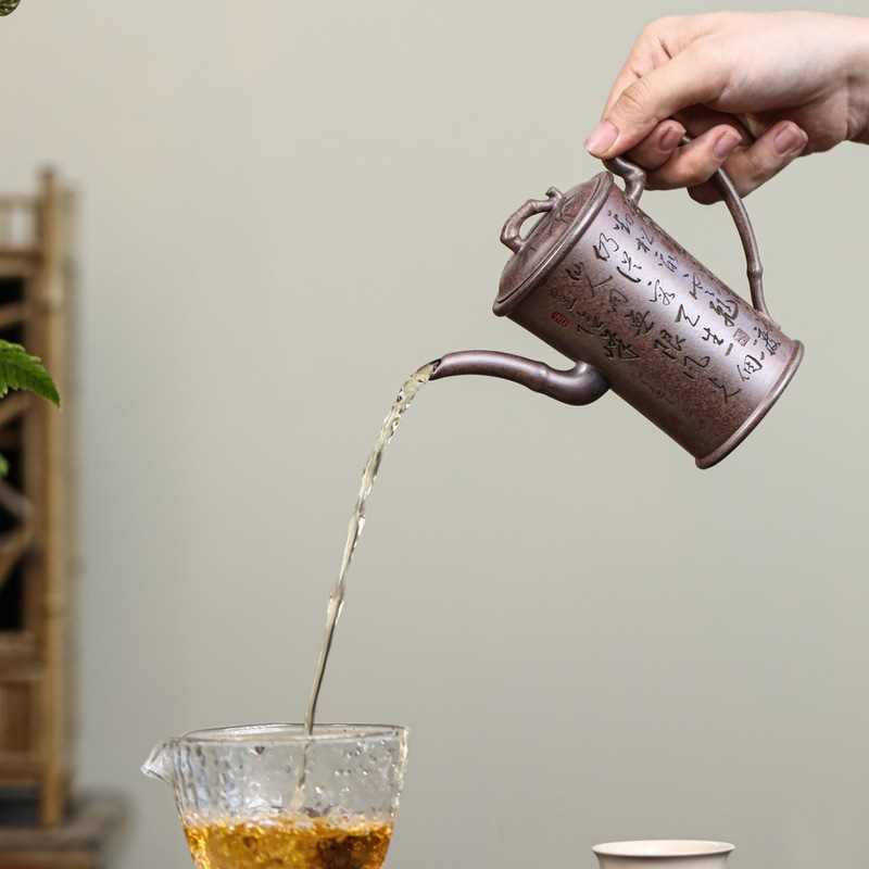 高竹节 宜兴紫砂壶高温还原烧匠心手制精美紫砂茶壶茶具批发|undefined