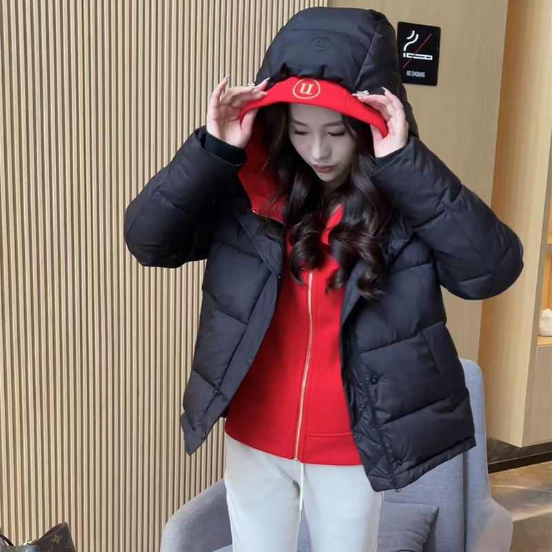 时尚连帽羽绒棉服女2024冬季新款洋气加厚保暖面包服短款棉衣外套