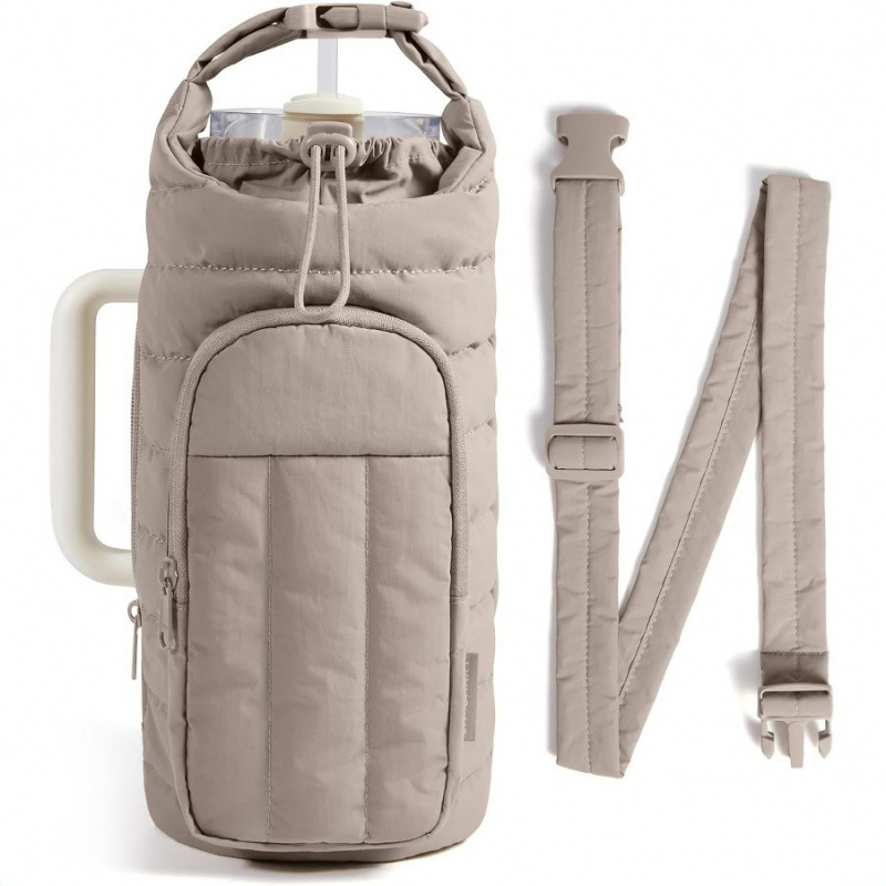 Cross-Border New Water Cup Cover Quilted Thermos Cup Cover Twill Water Bottle Shoulder Bag Water Cup Bag Can Be Worn Cross-Body Kettle