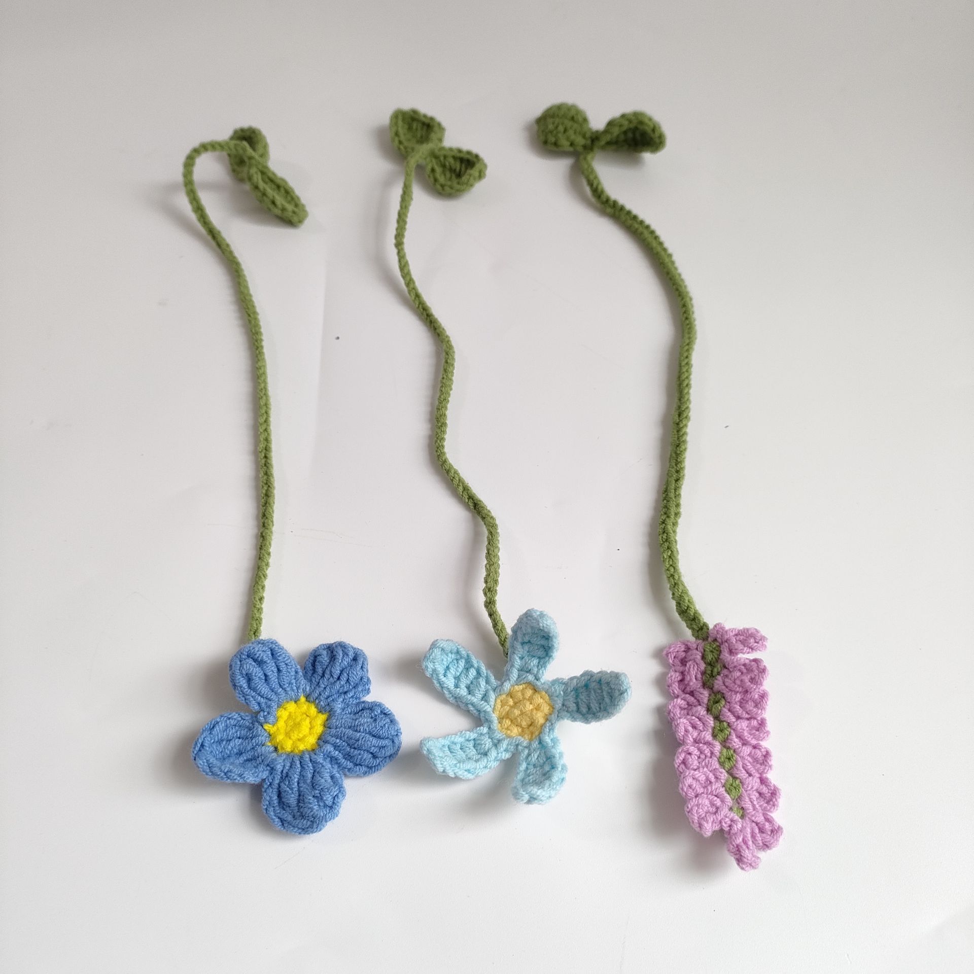 Hecho tejida a mano planta de lana bricolaje llavero girasol Camelia pequeña bolsa colgante producto terminado