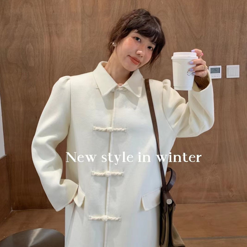 2026 Autumn and Winter New Style New Chinese Style Ultra-Fashionable Avant-Garde National Style Puff Sleeve Design Loose Double-Sided Wool Coat 2026 Autumn and Winter New Style New Chinese Style Ultra-Fashionable Avant-Garde National Style Puff Sleeve Design Loose Double-Sided Wool Coat