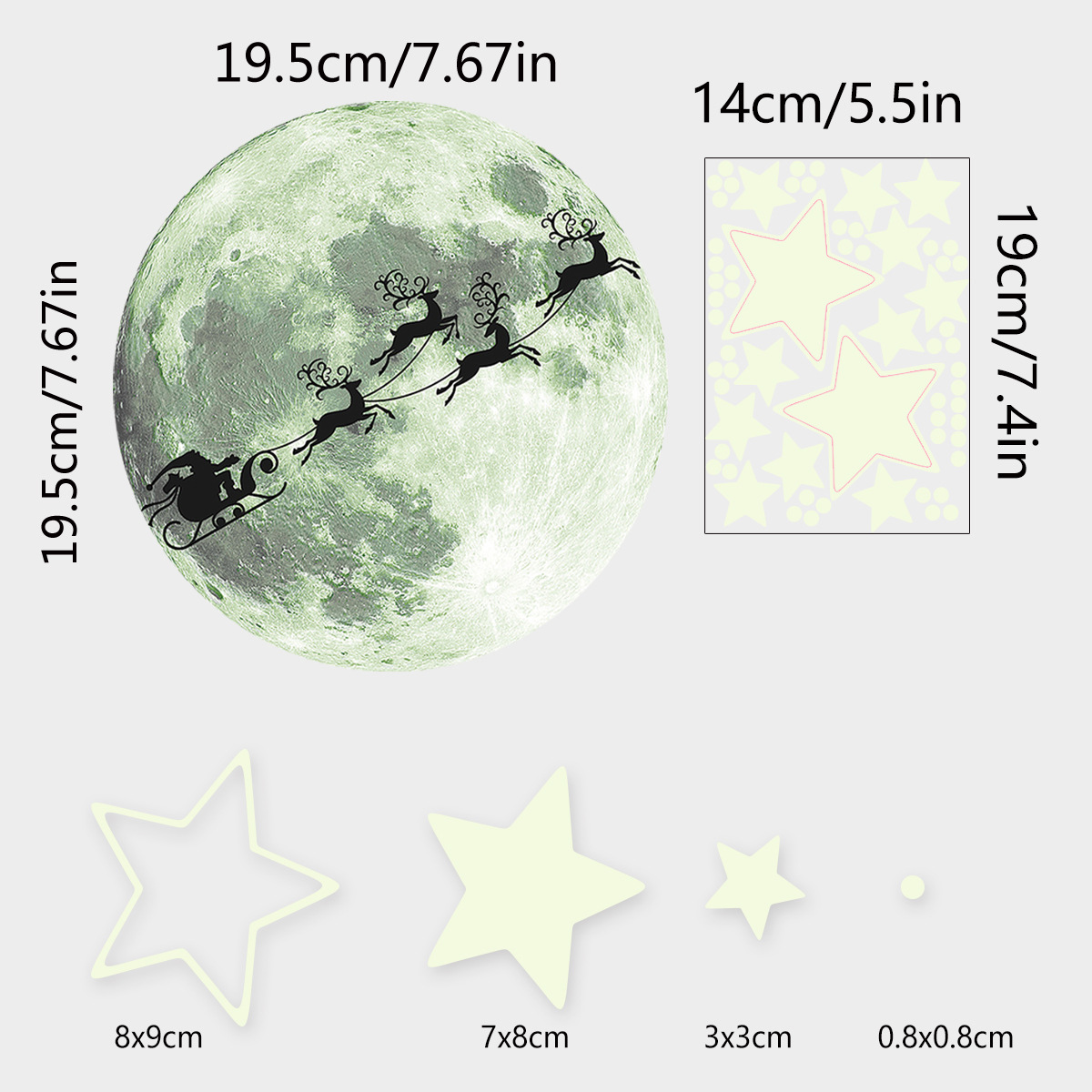 Wandaufkleber / Wandtattoo / Wandbild Zsz2033 Kreative, leuchtende Weihnachtsmann-, Mond- und Sternen-Dekorationsaufkleber für Wohnzimmerhintergrund, einfache Wanddekoration_voghion.com