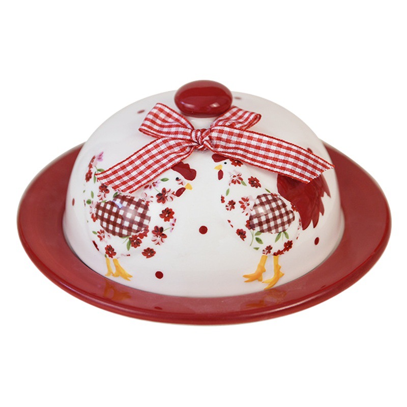 Estilo pastoral rojo floral pollo cerámica plato de mantequilla decorativo merienda plato postre plato ins estilo vajilla Pascua
