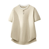 ZH8102-3D男女同款潮牌拼接时尚通勤假两件亨利领针织短袖T恤，男装针织衫/毛衣，星座614