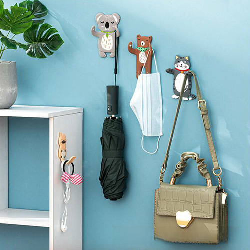 Magnetic cartoon animal hooks creative no-drilling bendable adhesive hooks for door back hallway key holder message note fridge magnet