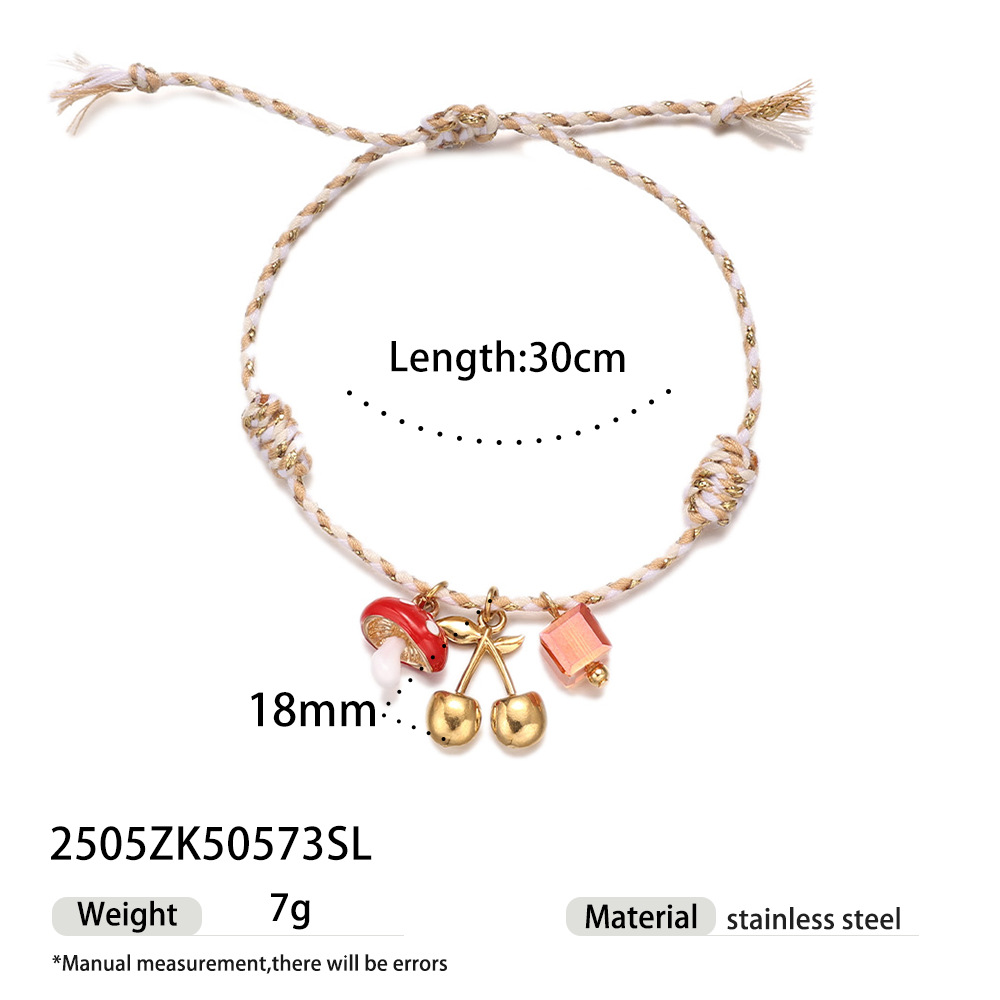 Tena Europa y América Colgante de acero inoxidable Mujer Pastoral Fruta Cereza Cuerda Tejida Pulsera Joyería de explosión transfronteriza simple