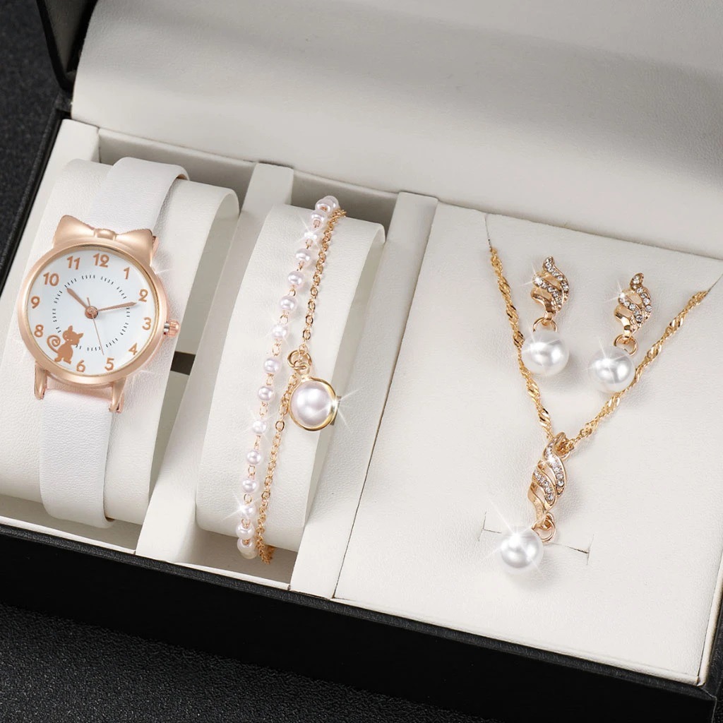 Cross-border classic hot-selling fashion multi-style with cute kitten quartz women's watch suit