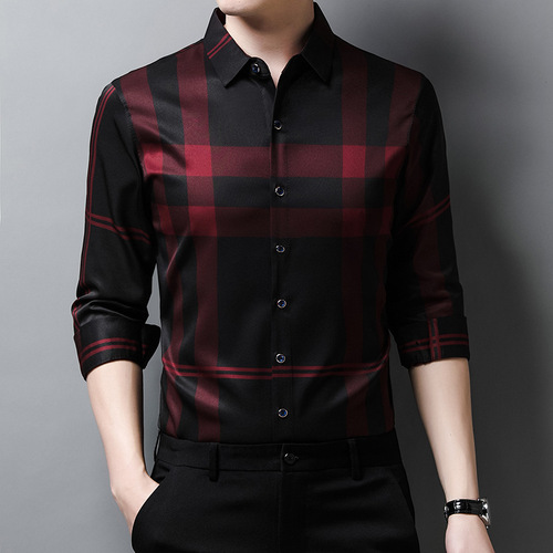 Men's Spring and Autumn  New Middle Youth Stand Collar Printed Breathable Fashion Trendy Casual Long Sleeve Shirt