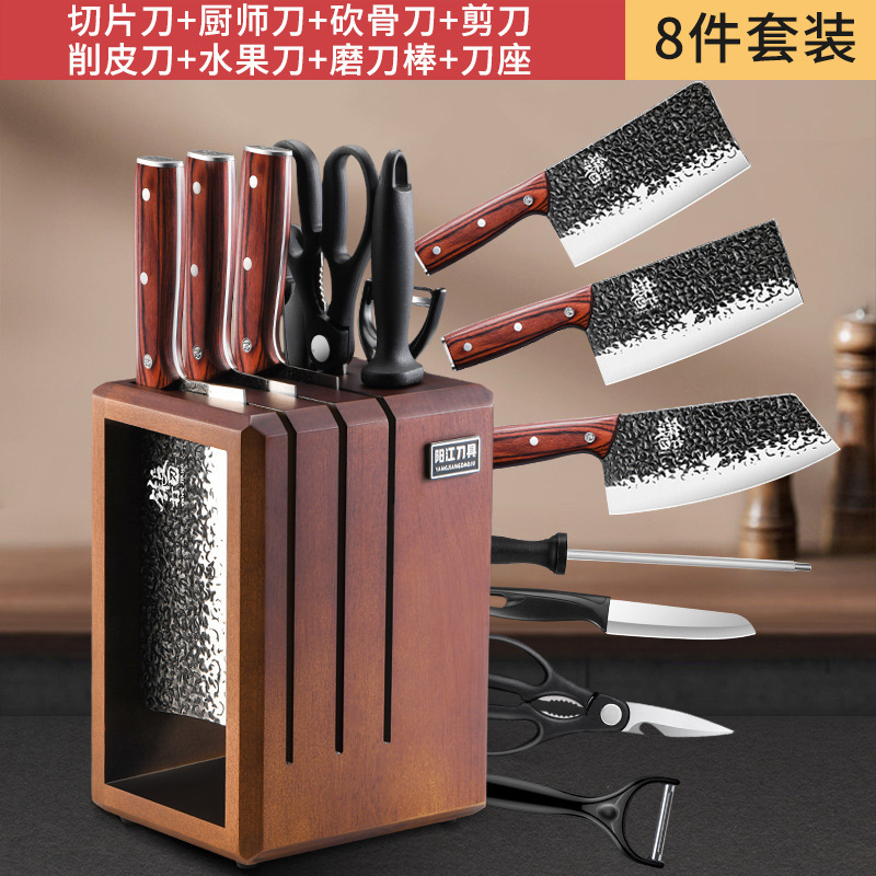 Cuchillo de cocina doméstico Longquan cuchillo de corte de hueso conjunto de cuchillo de corte de cocina completo sin molienda forjado afilado cuchillo de corte de carne acero manganeso