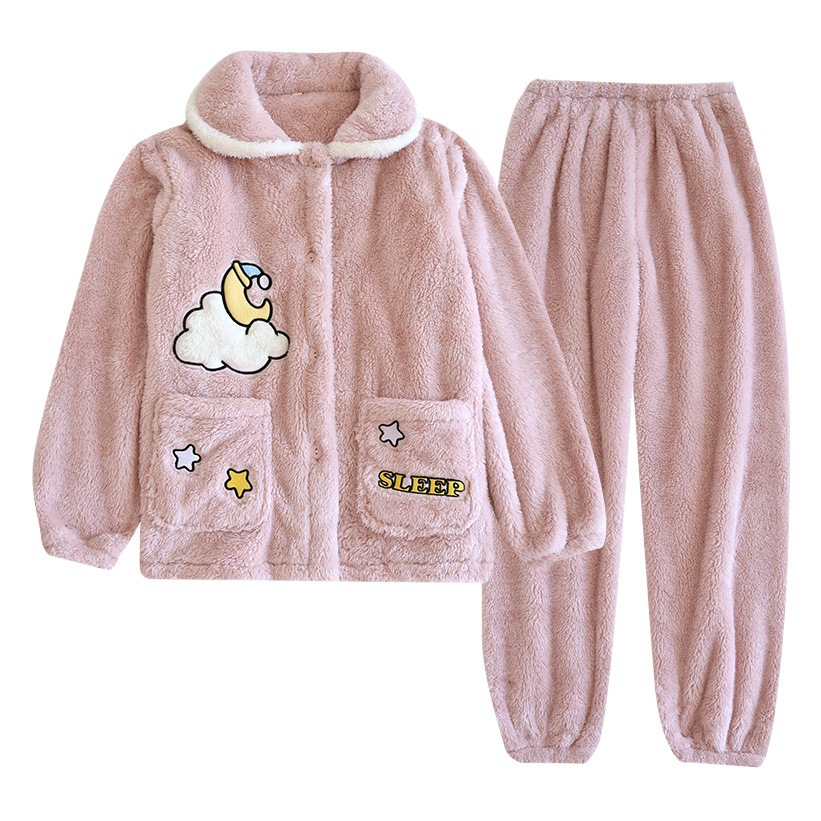 Otoño Invierno mujeres terciopelo Ártico caliente bordado nube solapa suelta pijamas traje ropa interior casual hogar