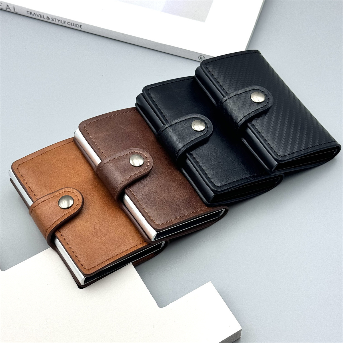 Bolsas de tarjetas de alto valor de carbono soldado de aluminio de alta calidad cartera de hombre antirrobo cepillo anti-damagnetismo en stock