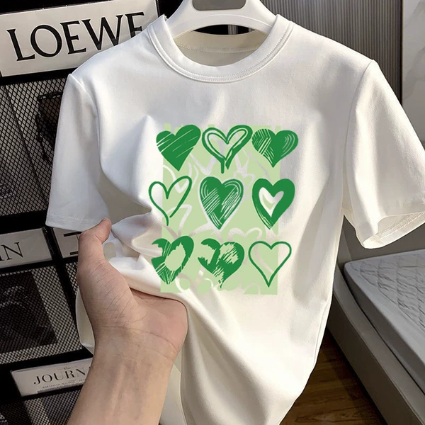 Silk, white, green, with short sleeve, hand painting