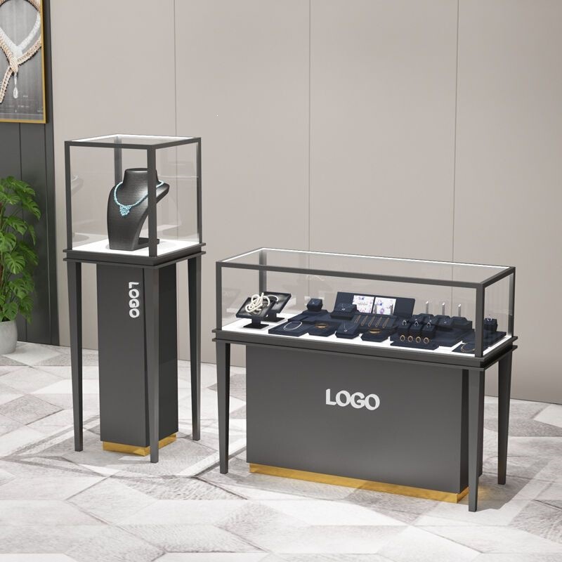 Stainless Steel Jewelry Display Counter, Gold and Jade Products, Watches, Glasses, Jade Glass Display Cabinet