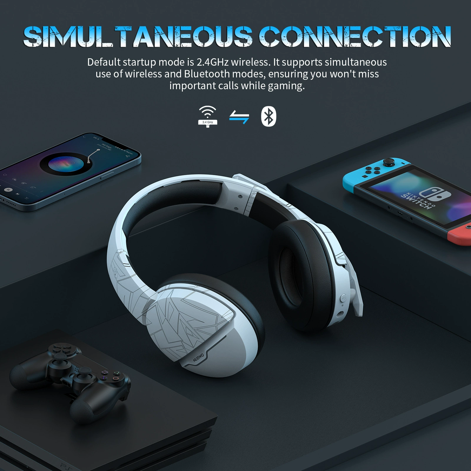 Nubwo Wolf Bowang G08 Беспроводная игровая гарнитура 2.4G + Bluetooth, стереомикрофон, киберспорт