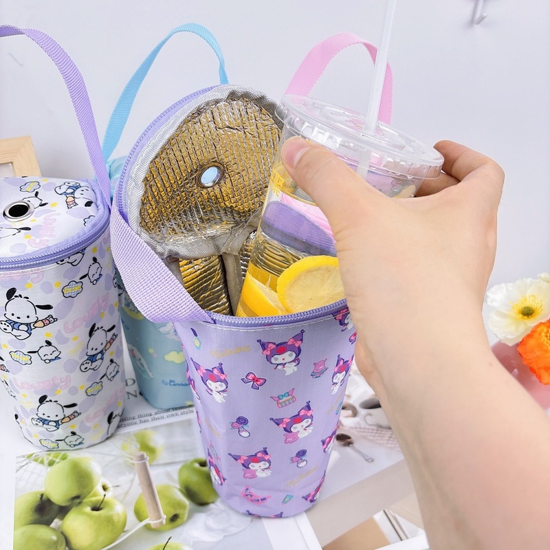 かわいいミルクティーの保温袋の少女の心は飲み物の保氷袋の夏の冷たい飲み物のレモンのお茶の便利な手提げ袋を持ちます。|undefined
