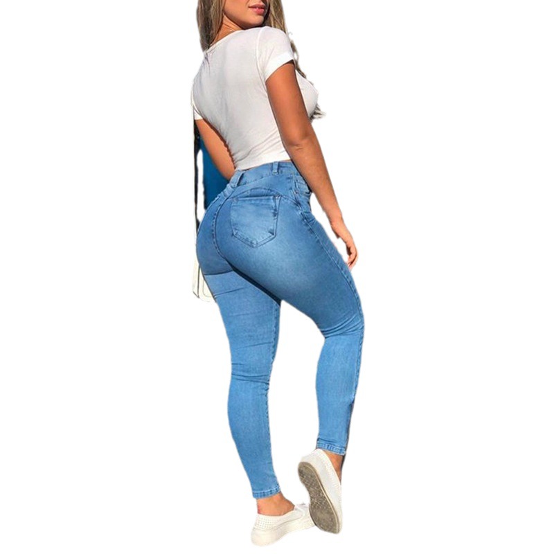 sexy zipper women's pants with pockets, whitened and distressed, fashionable women's denim workwear small-legged pants_voghion.com