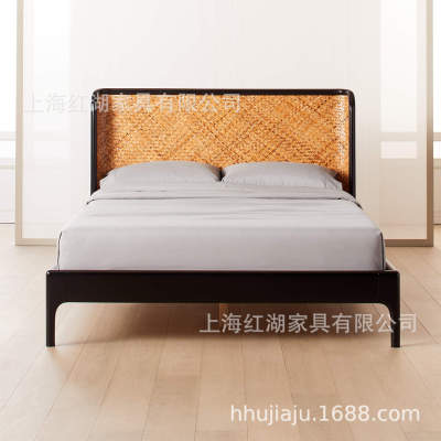solid wood Rattan bed modern Simplicity Large board sheet Double 1.5 Simplicity modern solid wood Master Bedroom