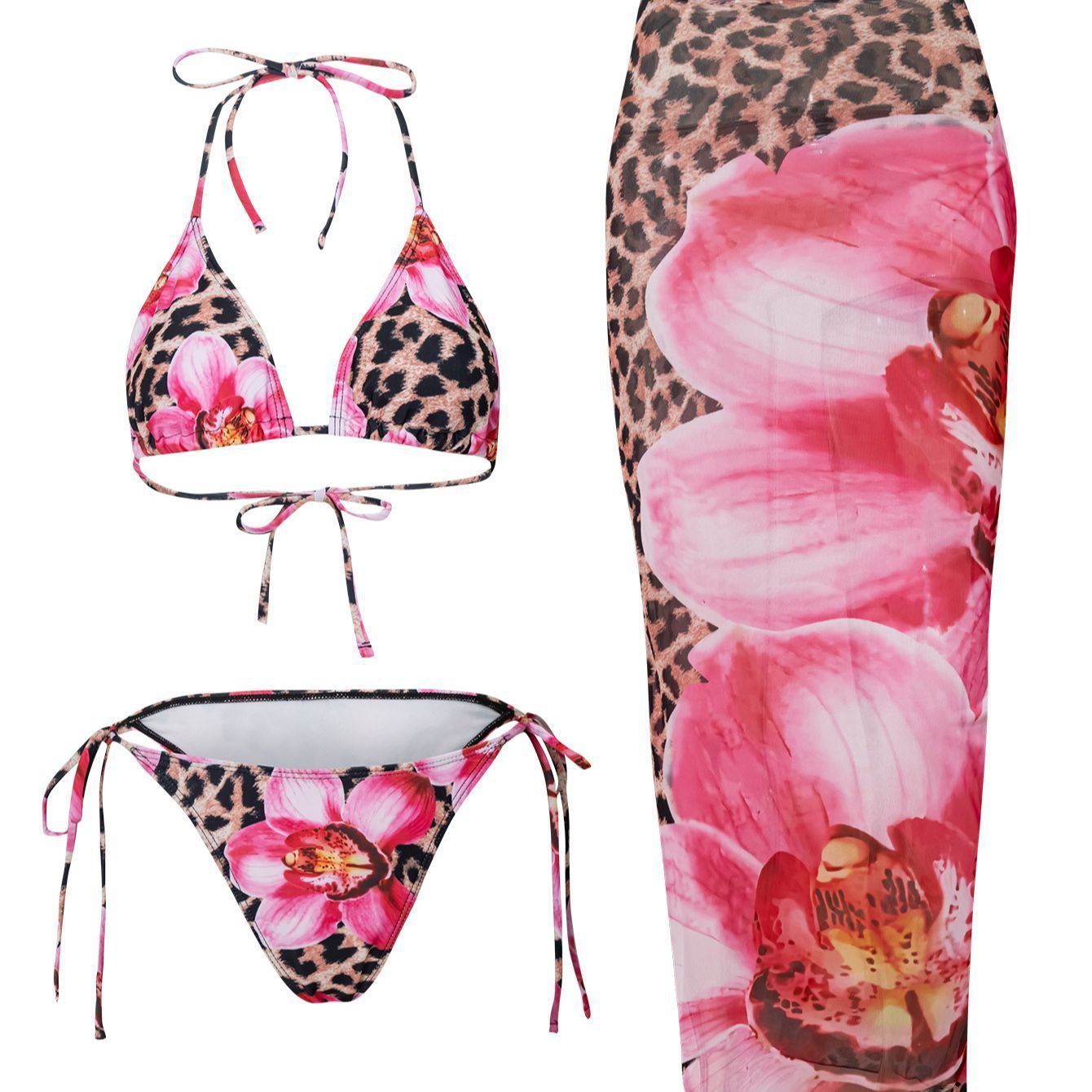 Pink Leopard Print Bikini Cover Up, Beach Sarong Wrap Skirt