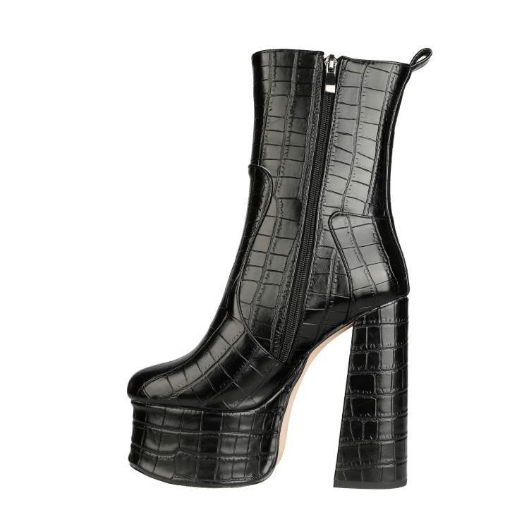 Spring and Autumn 2025 New Thick Heel Thick Bottom Platform Round Toe Short Boots Cross Lace-up Martin Boots