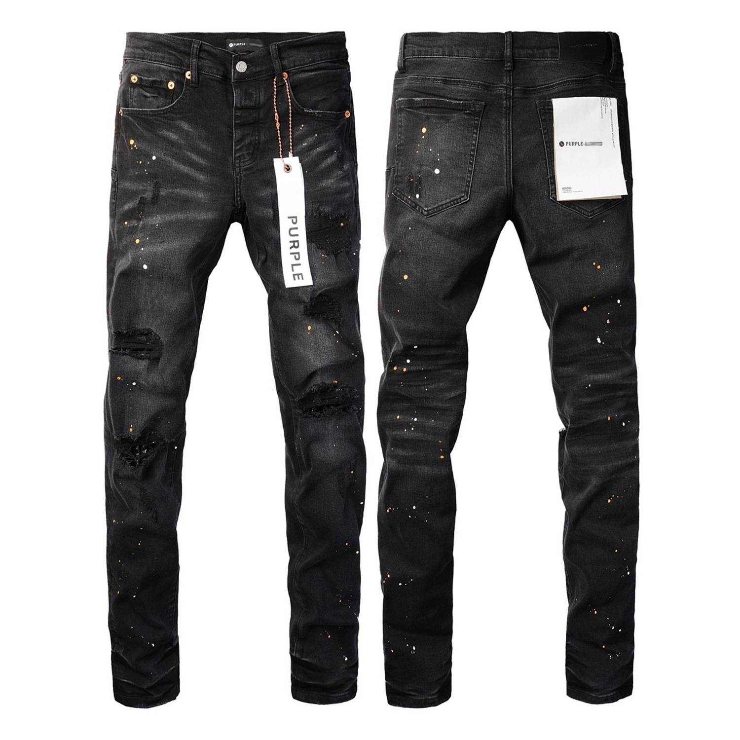 Purple Brand Jeans Distressed Paint Splatter Black
