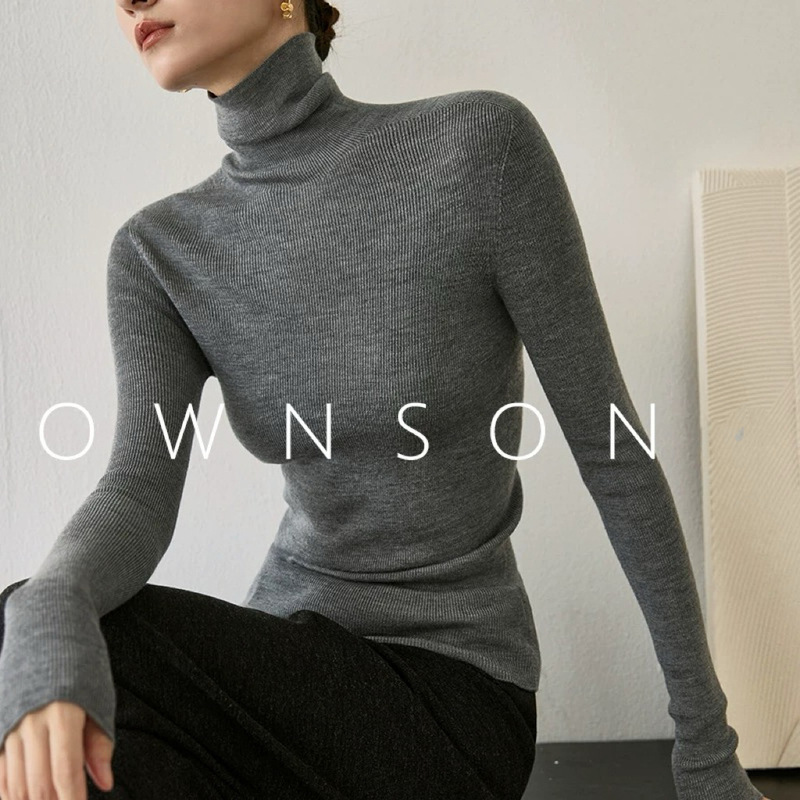 Upgraded Merino Wool Thickened High Collar Four-sided Elastic Soft Skin Seamless One-piece Knitted Base Shirt for Women