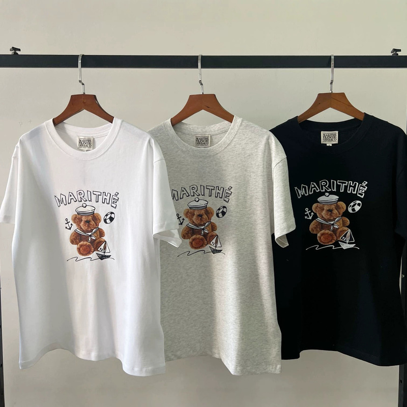 Mfg Navy Style Doll Print T-Shirt Couple's Matching Cute Round Neck Short Sleeve Top 2026 Summer