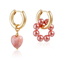 欧美跨境饰品INS风陶瓷爱心复古设计耳钉耳圈几何不对称时尚耳环