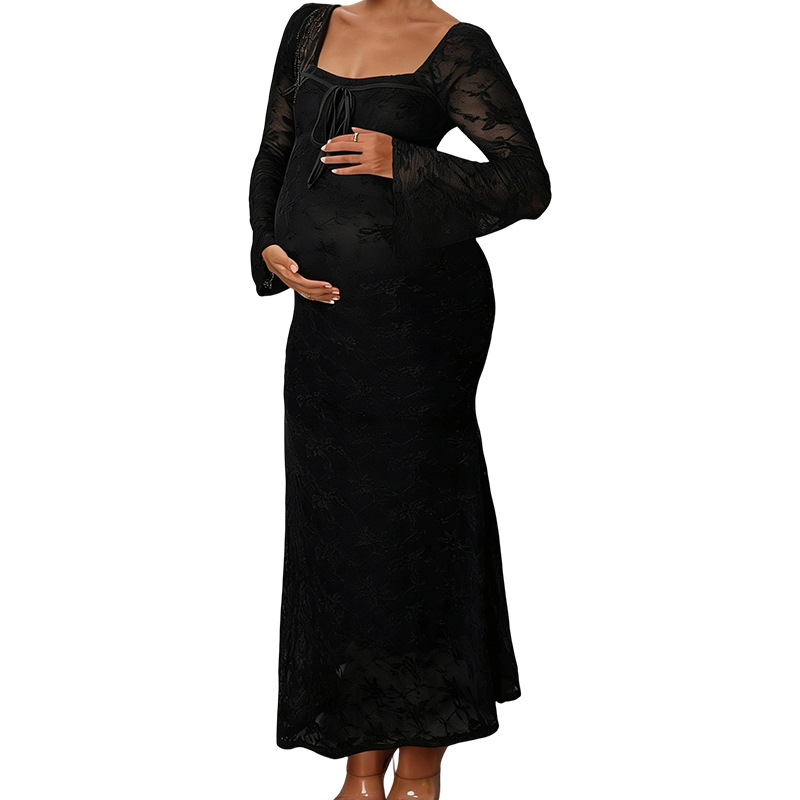 European and American Cross-Border Maternity Wear, Autumn and Winter Clothing, Bell-Sleeve Dress, High-End Pregnancy Slim-Fit Dress, Fishtail Skirt