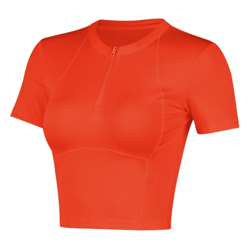 Summer Thin Half Zip Fitness Clothes Women's Running Quick-drying Clothes Sports Short-sleeved T-shirt Tight Yoga Top