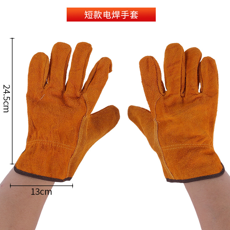Guantes de soldadura eléctrica Guantes de soldador de soldadura de piel de vaca de dos capas forrados con guantes de franela, aislamiento térmico, resistentes al desgaste y resistentes a altas temperaturas image 8