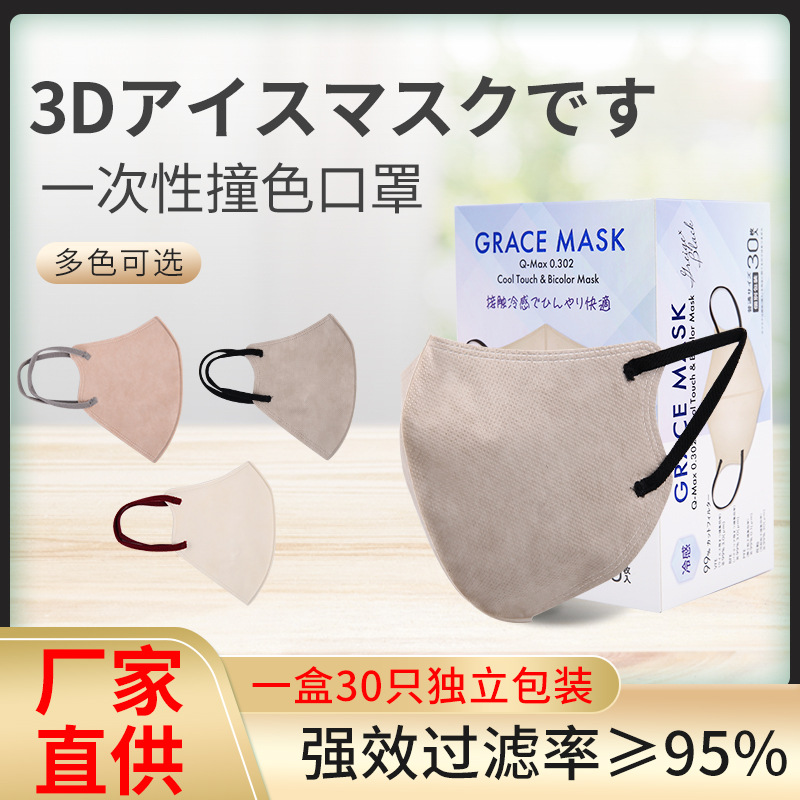 3D立体夏日冰感口罩三层防护撞色耳绳新款防晒口罩轻薄透气显脸小 安全、防护厂家批发实拍图