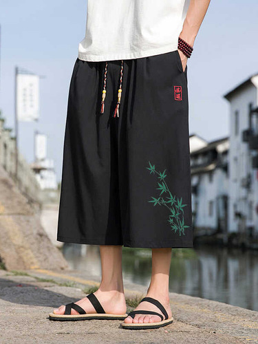 New Chinese Style Men's Summer Thin Loose Casual Sports 7/8 Length Trendy Plus Size Knee-Length Shorts