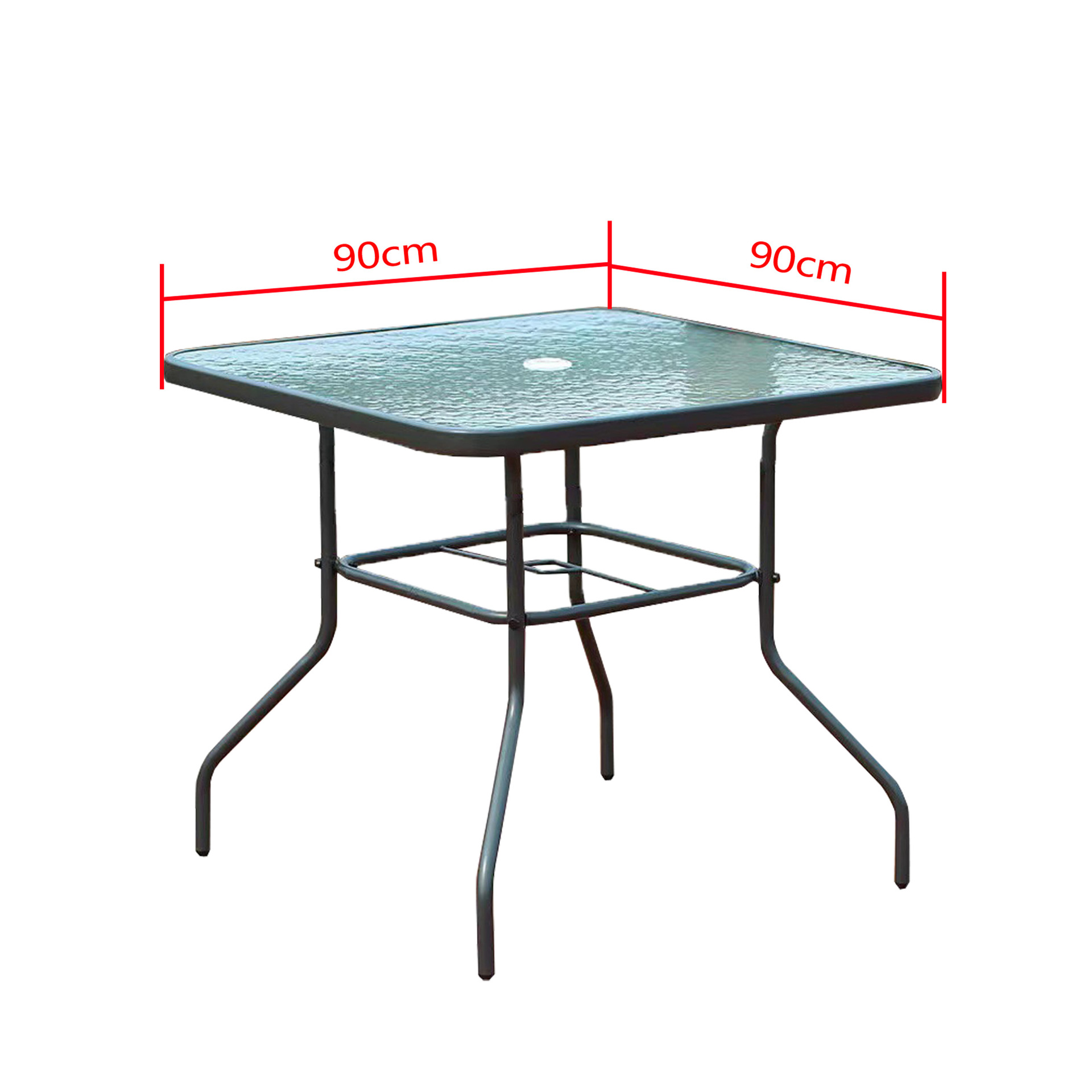 Mesa cuadrada de vidrio con patrón de agua de 90cm