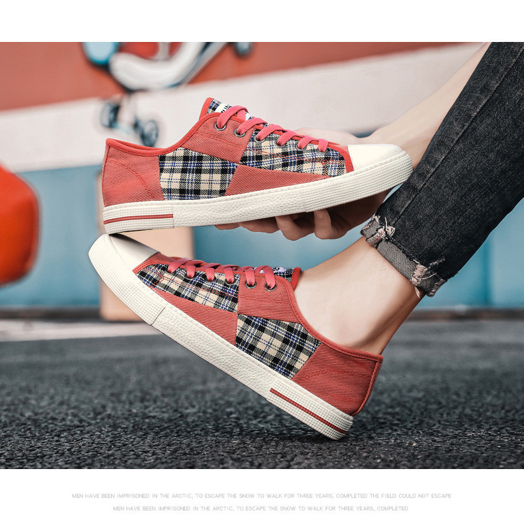 European canvas shoes men's low-top summer breathable 2023 new light luxury casual shoes trendy versatile plaid board shoes_voghion.com