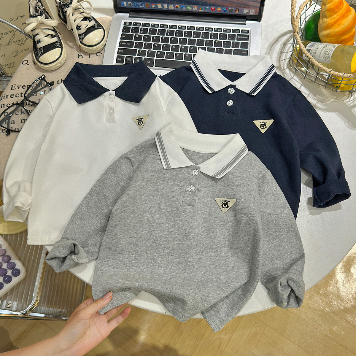 Boys' Polo Shirt Sweatshirt 2026 Spring and Autumn New Color Block Long Sleeve T-Shirt Baby Collar Casual Top