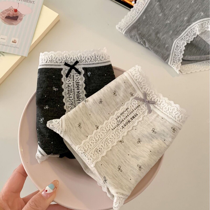 A260 Sexy Lace Bowknot Mature Style Solid Color Comfortable High-Waisted Women's Panties