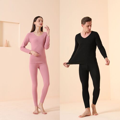 DeRong men's and women's AB-faced thermal underwear set autumn clothes and long pants round neck plus velvet thickening tight elastic autumn and winter