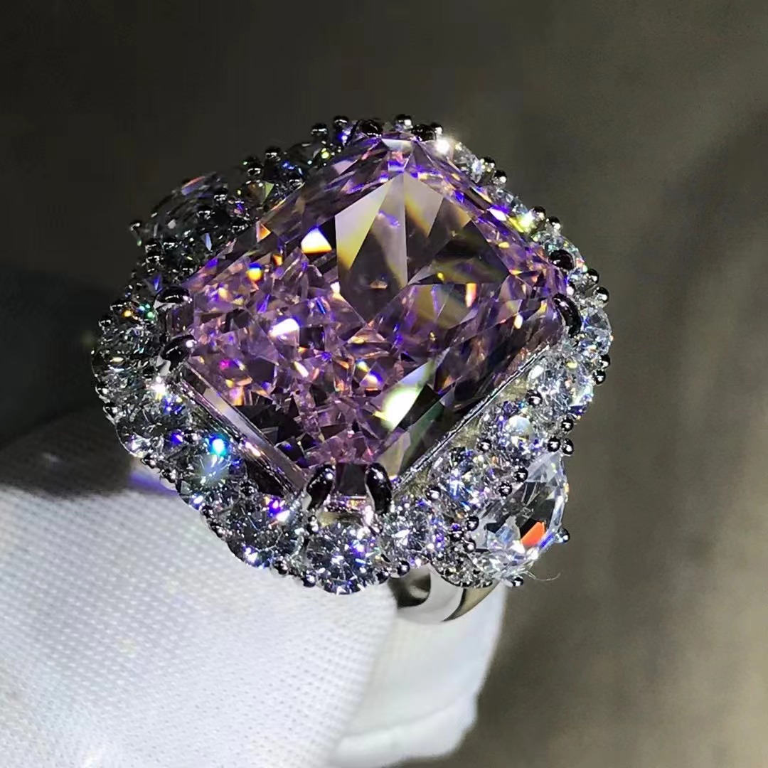 Anillo de diamantes de alto contenido de carbono de alta definición anillo de diamantes de alto carbono amarillo rosa de corte redeano anillo grande de 10 quilates transfronterizo caliente