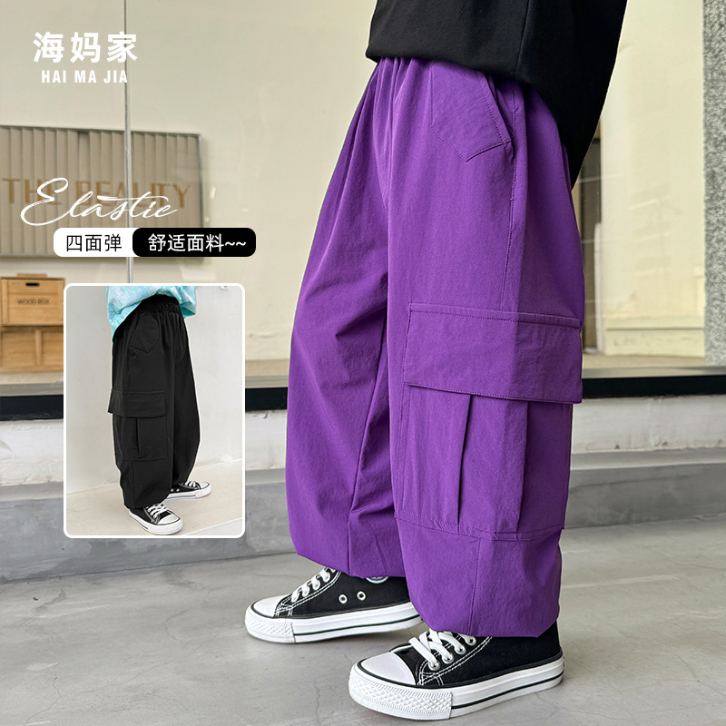 Haima's Boys' Pants Summer Thin Style Children's Cargo Pants 2026 New Children's Clothing Long Pants Summer Casual Pants for Older Kids