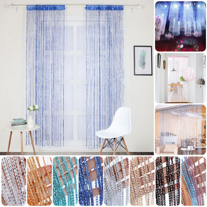 Cross-Border Mosquito-Proof Door Curtain Silver Black Champagne Color Rainbow Color Silver Thread Curtain Door Curtain Partition Curtain Tassel Hanging Curtain