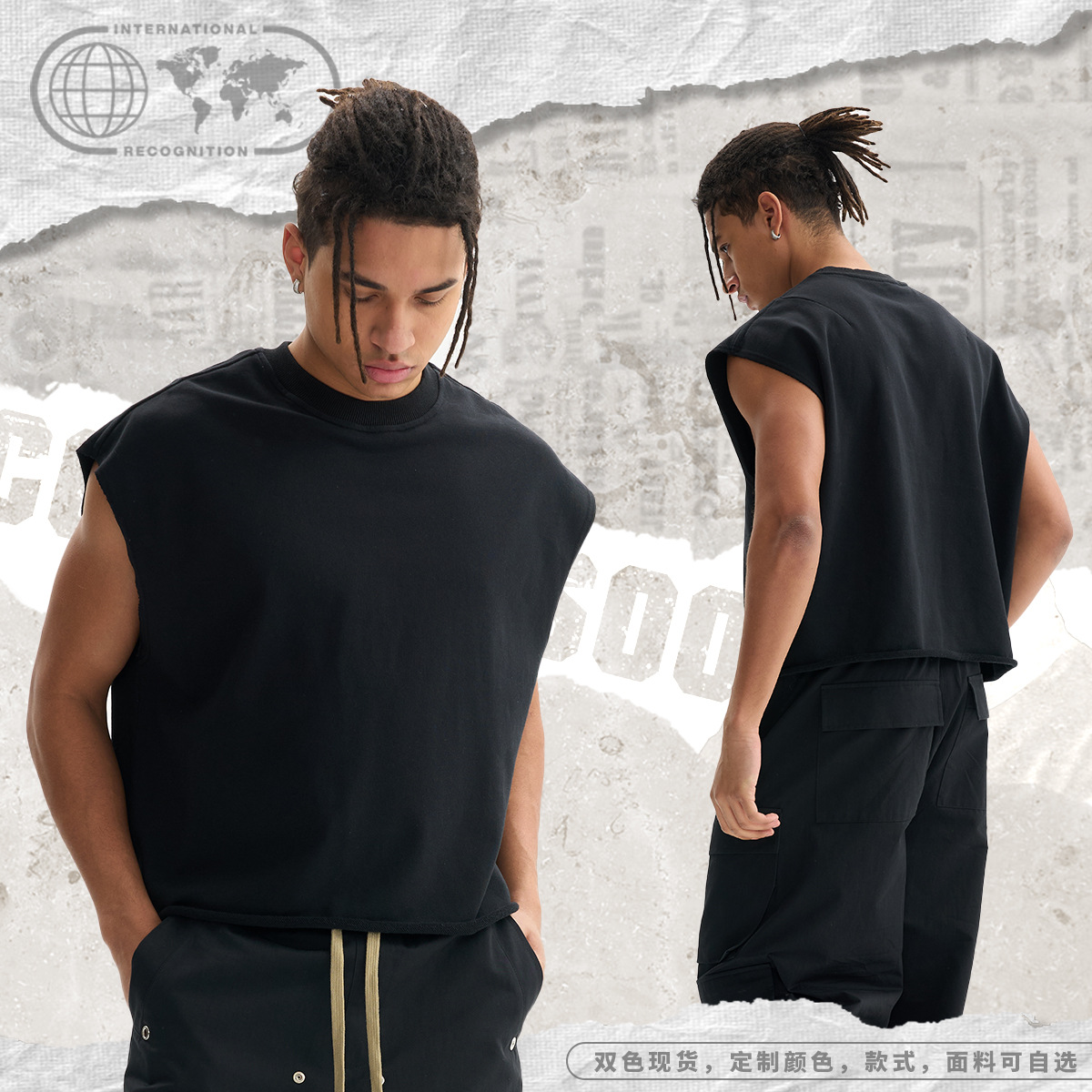 ETAI Hombre| Tela de terry de alta calidad pesada chaleco corto de tendencia de estilo libre borde suelto tipo manga corta