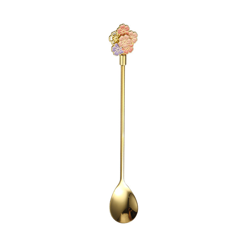 Japanese-style Cherry Blossom Stainless Steel Dessert Trendy Exquisite Lg-handled Stirring Spo, Household Coffee_voghion.com