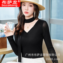 春秋冬季高弹针织衫女T恤长袖打底衫内搭修身人棉女装2506